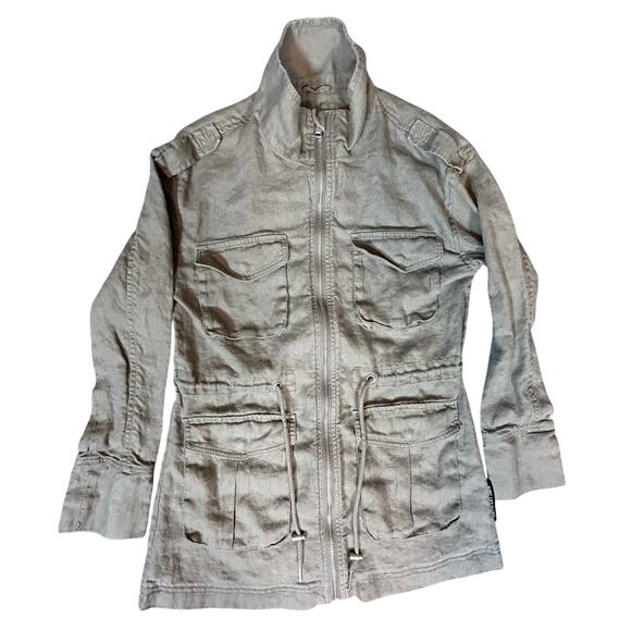 Avec Les Filles Military Army Style Linen Jacket Olive Green Women's Size S - Picture 1 of 9